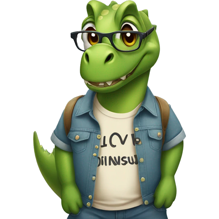 dinosaur with glasses and a shirt that says i love dinosaurs  emoji