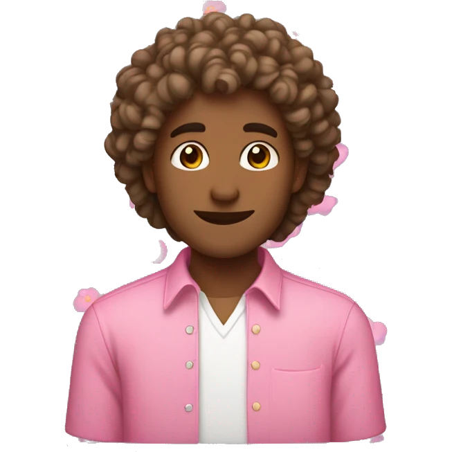 boyfriend with curly hair and wearing pink shirt and has pink flowers  emoji