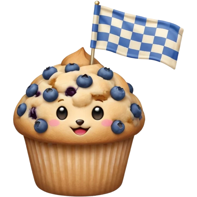 blueberry muffin holding a checkered race flag emoji