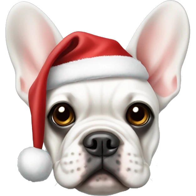 Platinum French bulldog wearing a Santa hat emoji