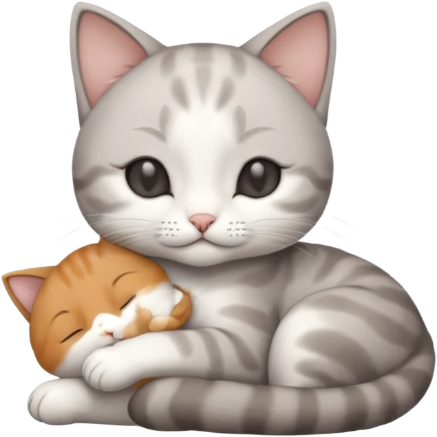 grey and white small cat with its eyes closed lying down with his paw curled under his head holding it up emoji