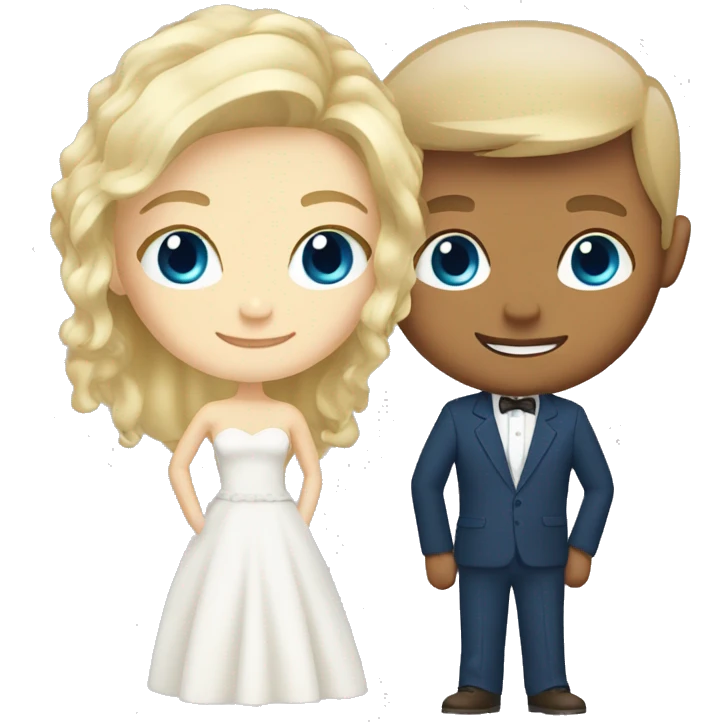 Blonde bright with blue eyes and groom with brown hair and brown eyes white skin emoji