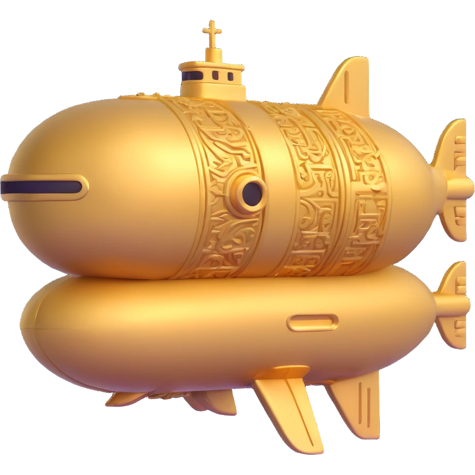 underwater ancient Anunnaki golden submarine rounded shape with cuneiform and ornate carvings emoji