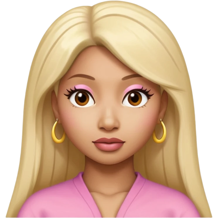 Create an iOS-style emoji of nicki minaj. Neutral facial expression, no emotion. Front-facing head only, clean Apple emoji aesthetic, smooth shading, simple shapes, no text, no accessories, plain background. emoji