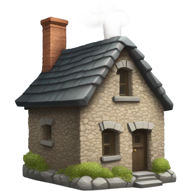 Stone cottage house with smoke coming out the chimney emoji