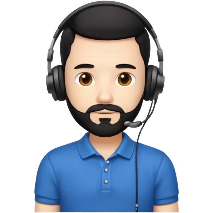 black and  hair with beard and headphones white skin male and nice polo shirt hair short on side emoji
