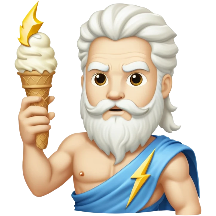 Zeus with a white ice cream cone and a lightning bolt emoji