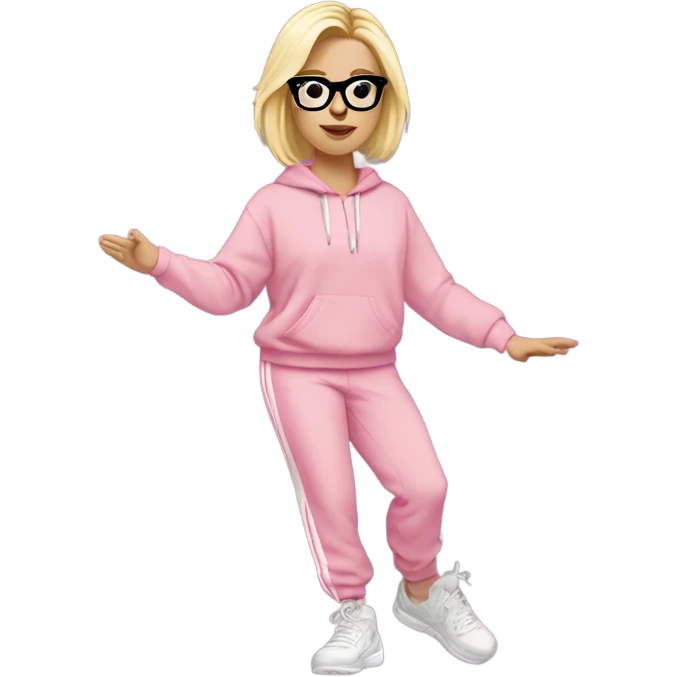 dancing-fair-haired-white-girl-pink-oversize-tracksuit-black-glasses emoji