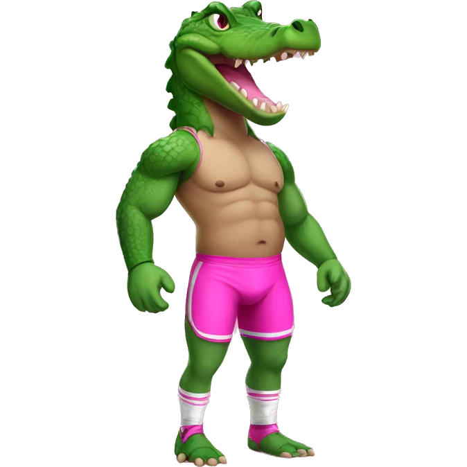 Professional wrestling crocodile wearing pink shorts emoji
