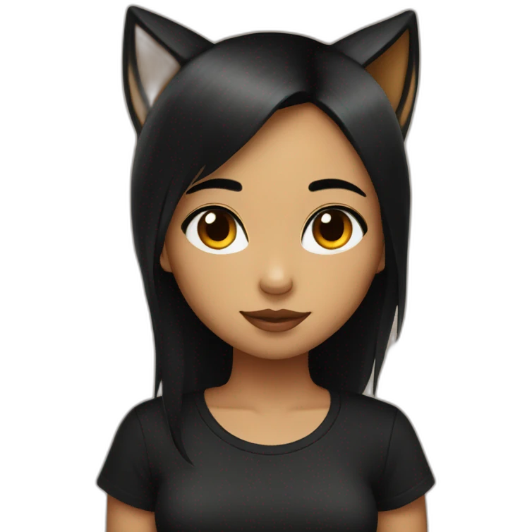 Sweetfox girl with black hair and black t-shirt emoji