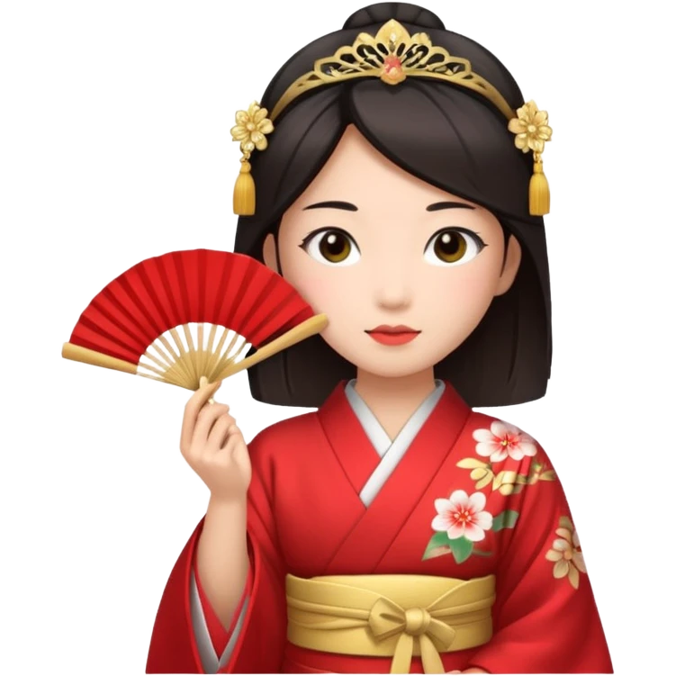 Kimono princess, red kimono with fan emoji