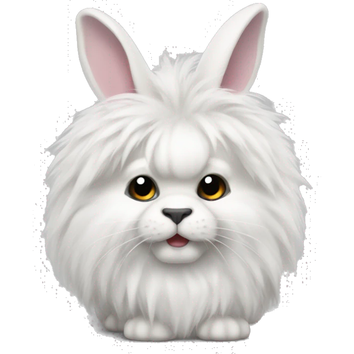 Fluffy white lionhead rabbit with black around his eye emoji
