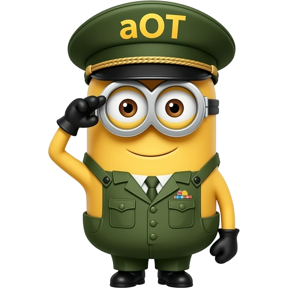 minion in army green general uniform saluting text aOT on hat emoji