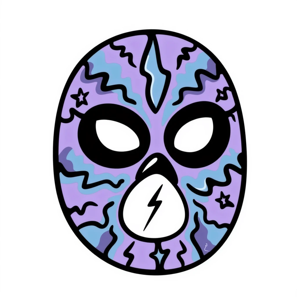 A hand-drawn purple and blue luchador wrestling mask with decorative patterns emoji