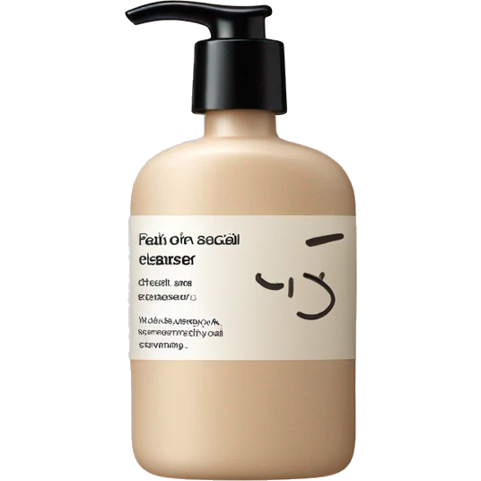 A skincare facial cleanser in a beige bottle and black writing  emoji