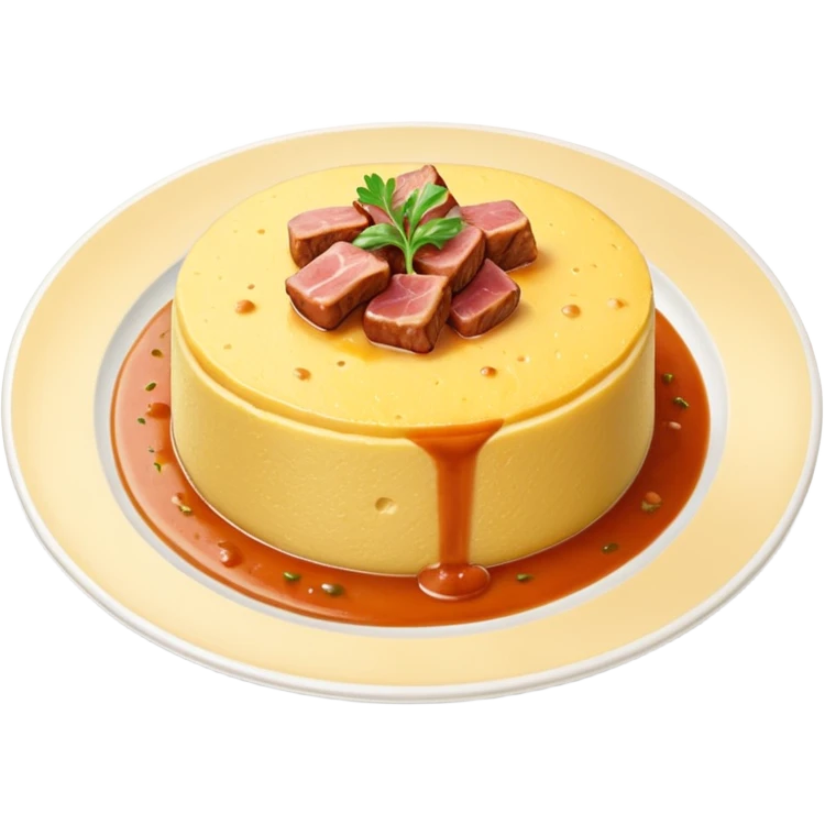 Creami l’emoji di una polenta su un piatto con il sugo e la carne sopra emoji