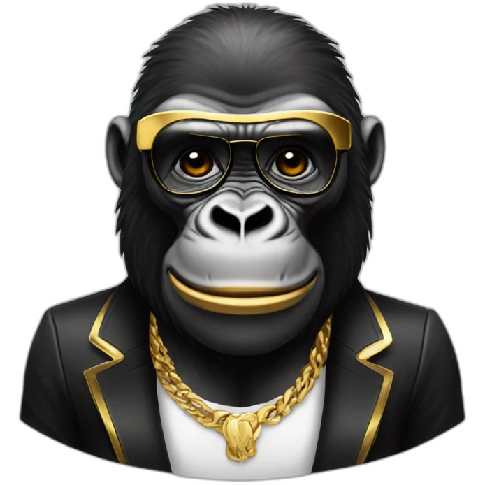Gorilla wearing Gold and black clothes mafia boss emoji