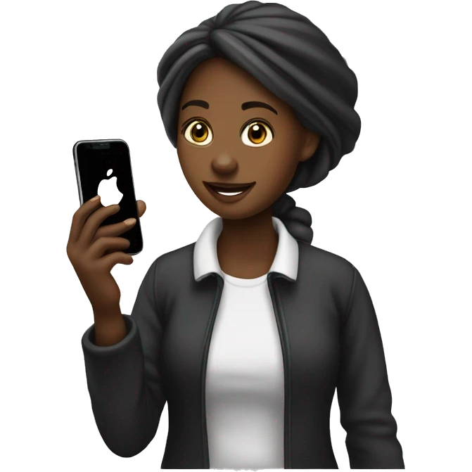 Fille métisse noir qui passe un appel avec un iPhone emoji