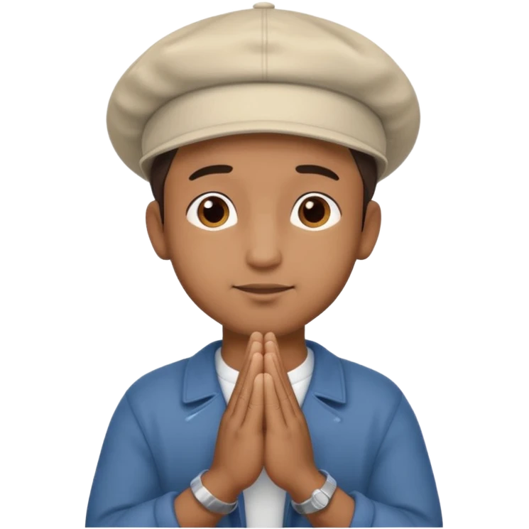 A BROWN MOTIVATIONAL GUY WITH A CAP ON WITH PRAYING HANDS emoji