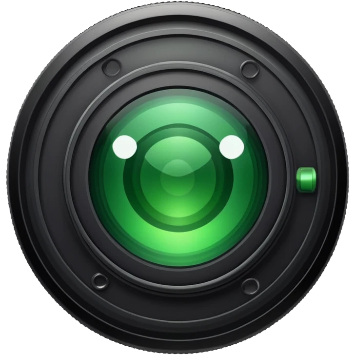 A round camera lens, minimalist, with highlights, green emoji