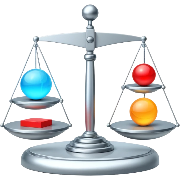 balance scale with one side a futuristic AI orb and the other side a stack of code blocks, no text emoji