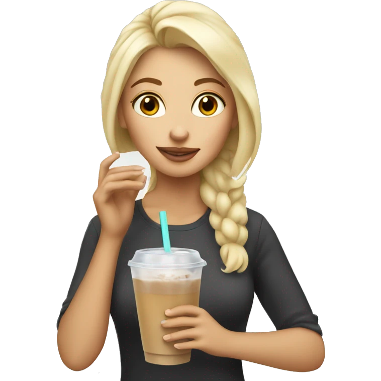 blonde girl drinking an iced chai latte emoji