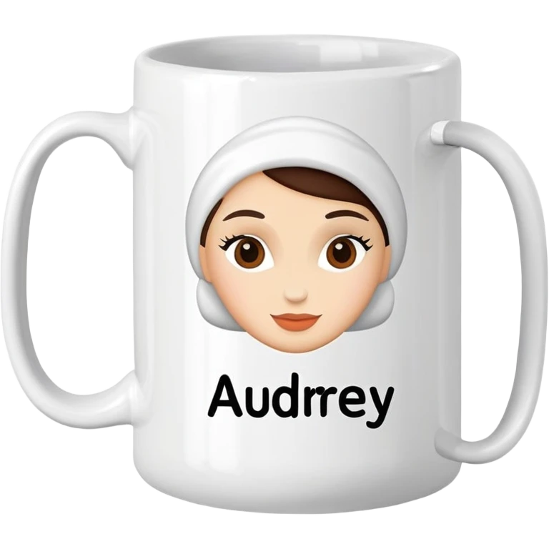 Coffee mug with name Audrey on it emoji