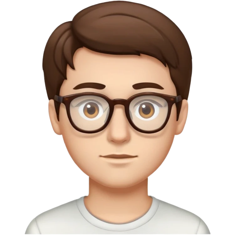 white boy with brown eyes and brown hair and glasses emoji