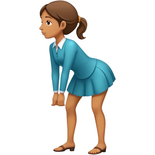 Woman bowing while standing on a huge nose emoji