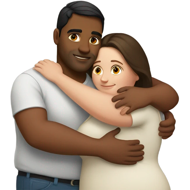 white overweight brunette woman hugging Indian man  emoji