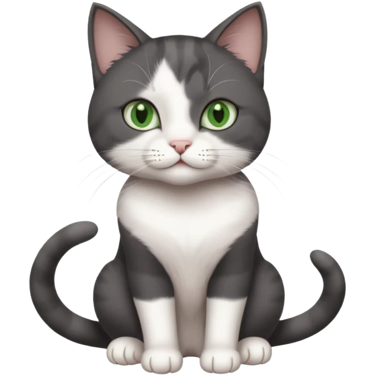 beautiful female solid dark grey cat with green eyes, white toes/paws and white patch on her chest playing emoji