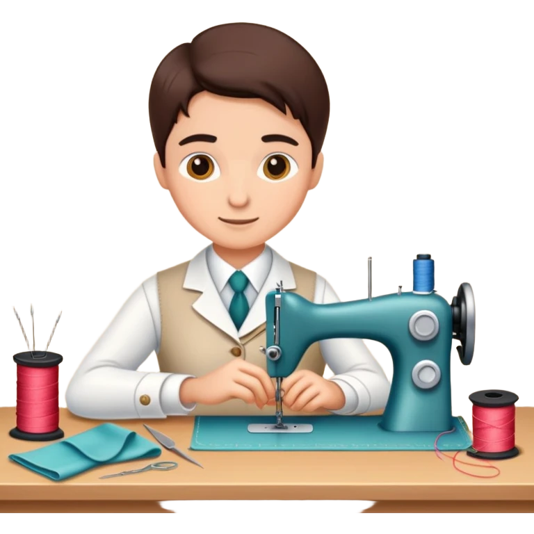 tailor sewing at a table with fabric and thread emoji