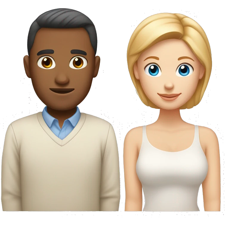 Tan caucasian man with blue eyes and a low bun (brown hair) with strawberry blond German/Chilean woman with light skin and freckles. emoji