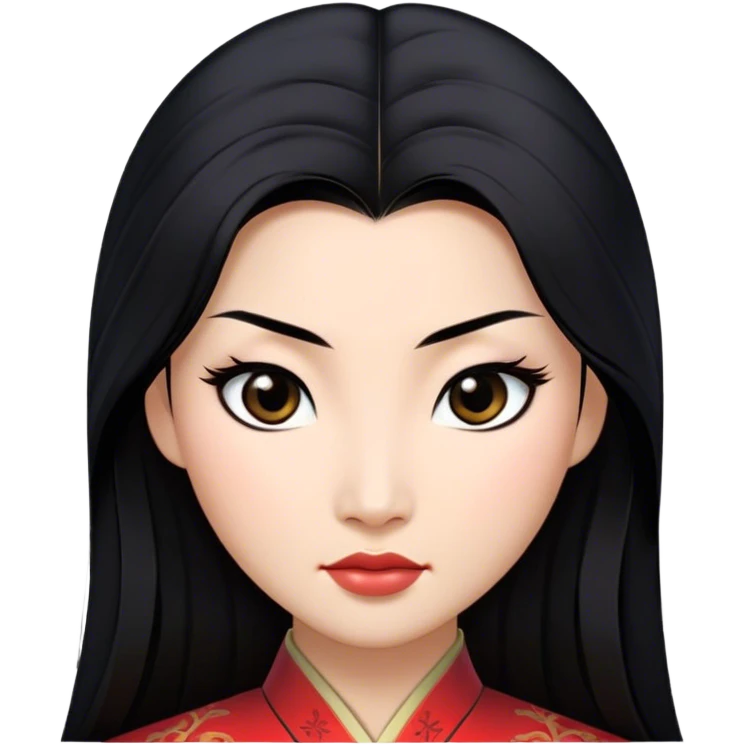 Cinematic Realistic Mulan Portrait, depicted with lifelike skin texture, soft natural lighting, and intricately detailed long black hair styled elegantly. Her deep, expressive eyes exude determination and grace, complemented by a serene yet confident expression. She is dressed in her classic attire, with rich fabric textures and delicate folds that catch the light beautifully. The portrait features a soft, enchanting glow with a natural, radiant finish, capturing the essence of timeless strength and beauty in a realistic and painterly style, evoking a sense of depth and authenticity. emoji