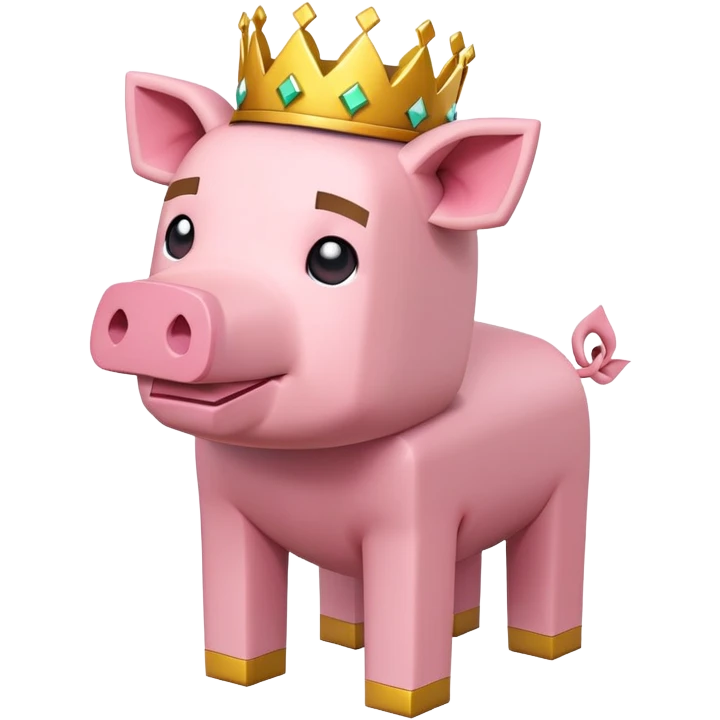 minecraft pig full body pink blocky animal with square head wearing a crown emoji