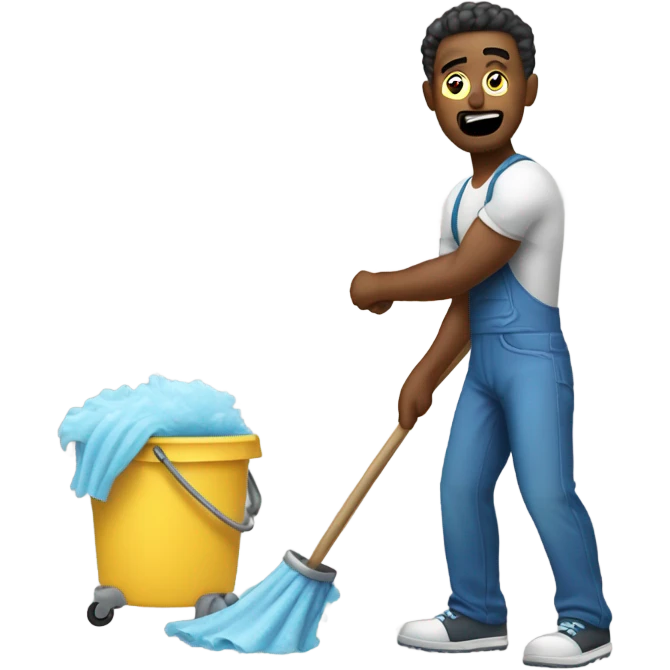 Jacked man cleaning frantically emoji