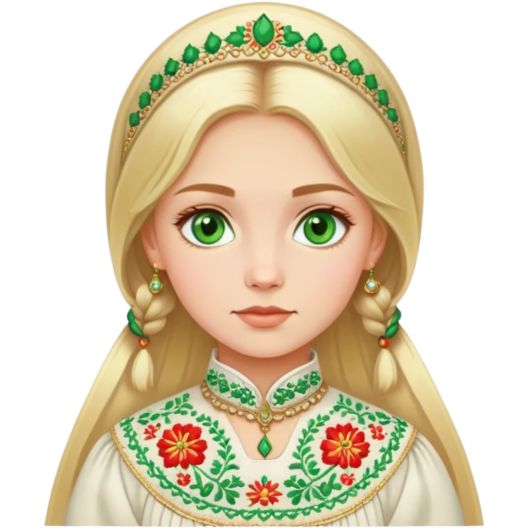 Blond Russian girl with green eyes wearing Russian traditional dress emoji