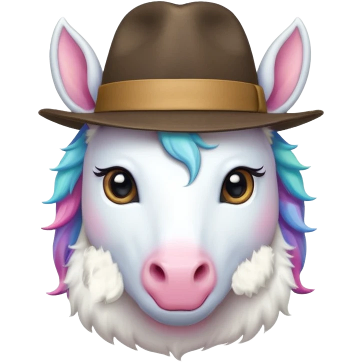 unicorn face cute wearing fedora emoji