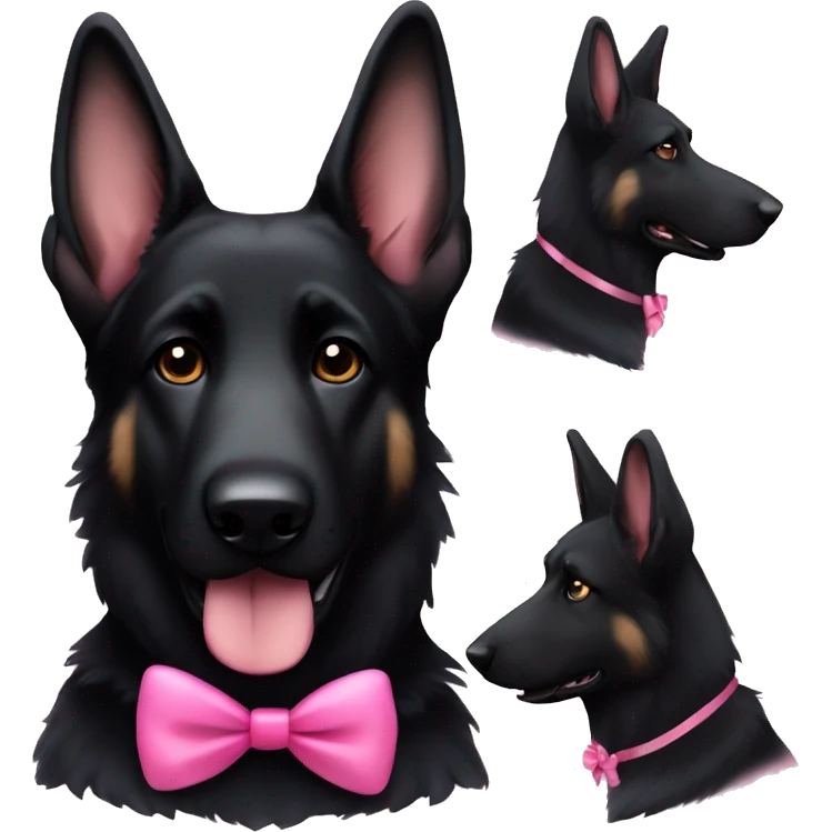 all black german shepherd with one pink bow on its ear emoji