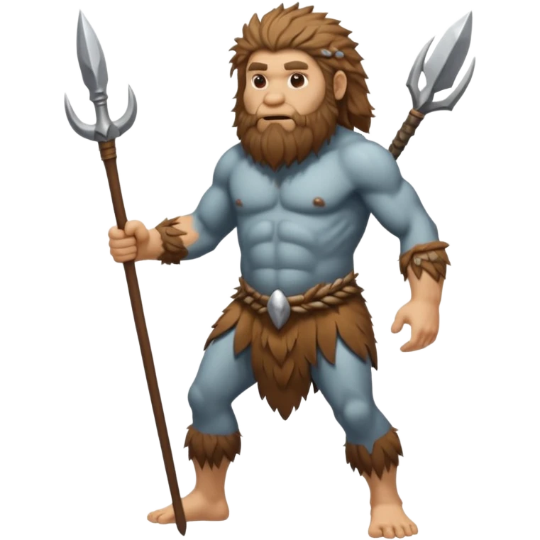 fullbody Neanderthal with wild hair and beard holding a spear emoji