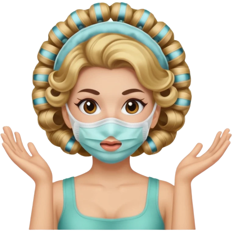 A girl with hair rollers and a face mask on￼ emoji
