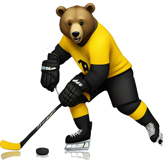 Bear playing hockey in yellow and black emoji