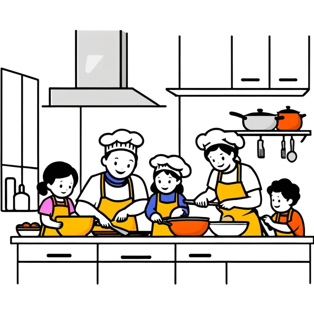 Family cooking together in the kitchen emoji