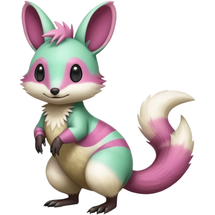 Green-Magenta-gradients Minccino-Emolga-Numbat-Sergal-fusion-hybrid-animal-creature, full body emoji