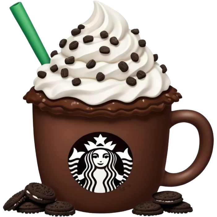  Starbucks hot cocoa with whipped cream and Oreo cookie crumbles  emoji