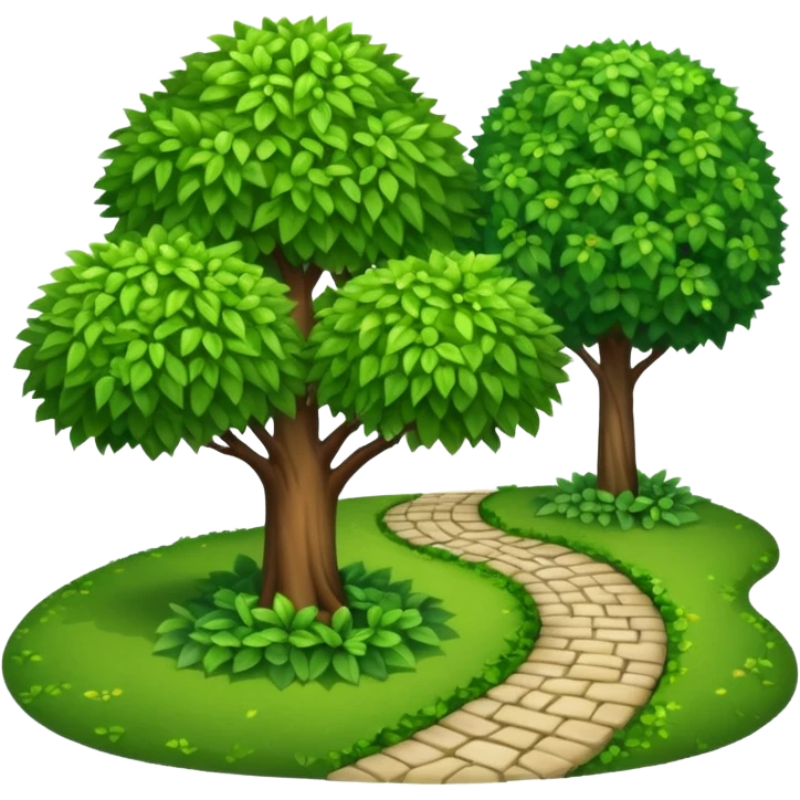 tree and bush next to a garden path emoji
