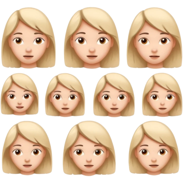 Pencil sketch sheet of a teenage girl's head, 10 different facial expressions, minimal line art, hand-drawn style, isolated on white background, sketchy aesthetic. emoji