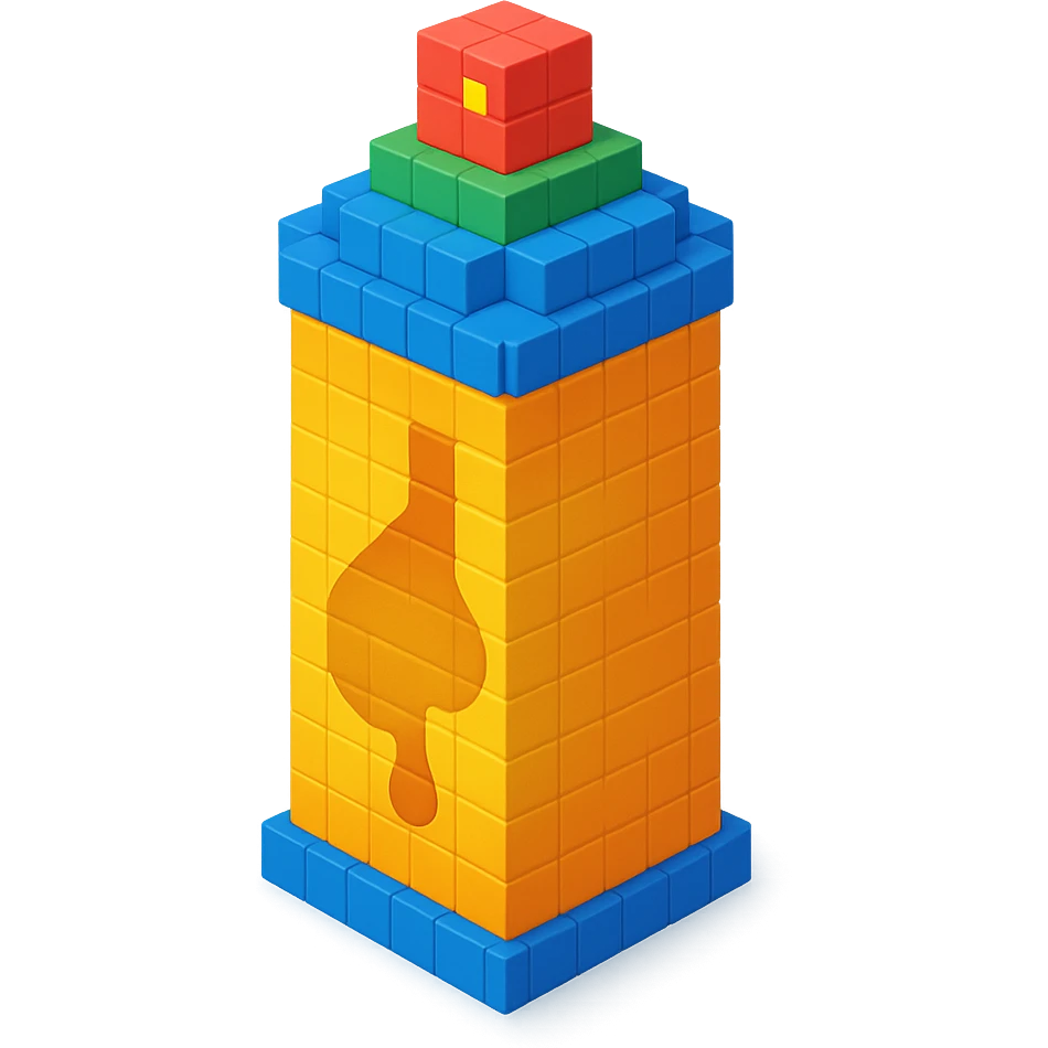 isometric view of a spray paint can with gold paint in voxel style emoji