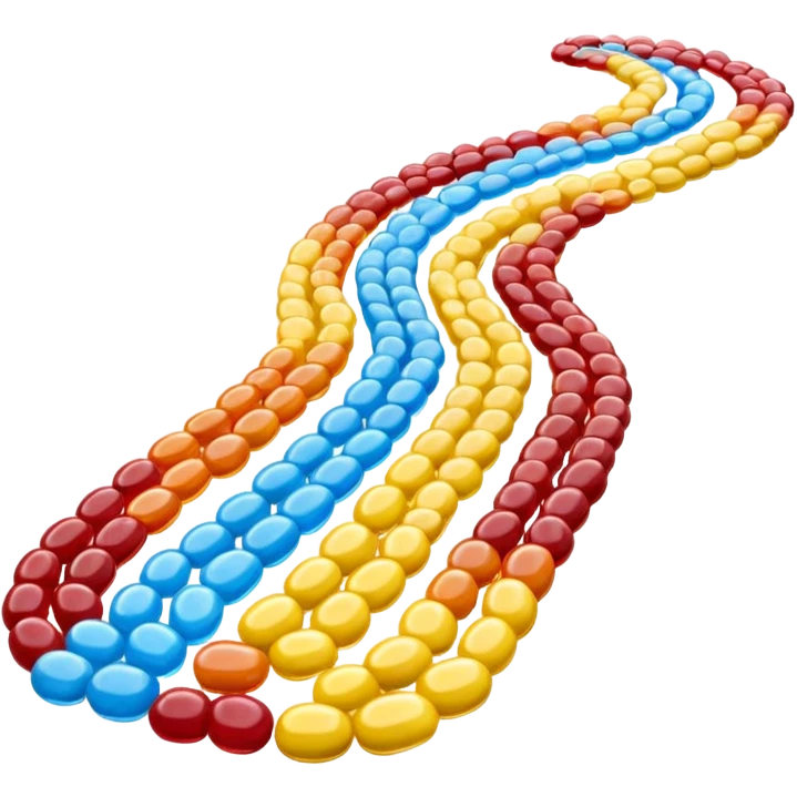 3D render of Jellybean Path, made entirely of dessert materials, glistening sugar crystal texture, pile of multi-colored glossy beans (yellow, blue, red), delicious confectionery aesthetic, Apple emoji style, isolated on white background --v 6.0. emoji