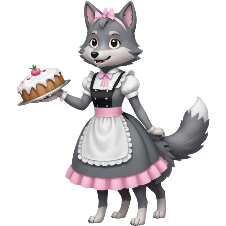 настоящий волк  в полной рост в костюме горничной emoji